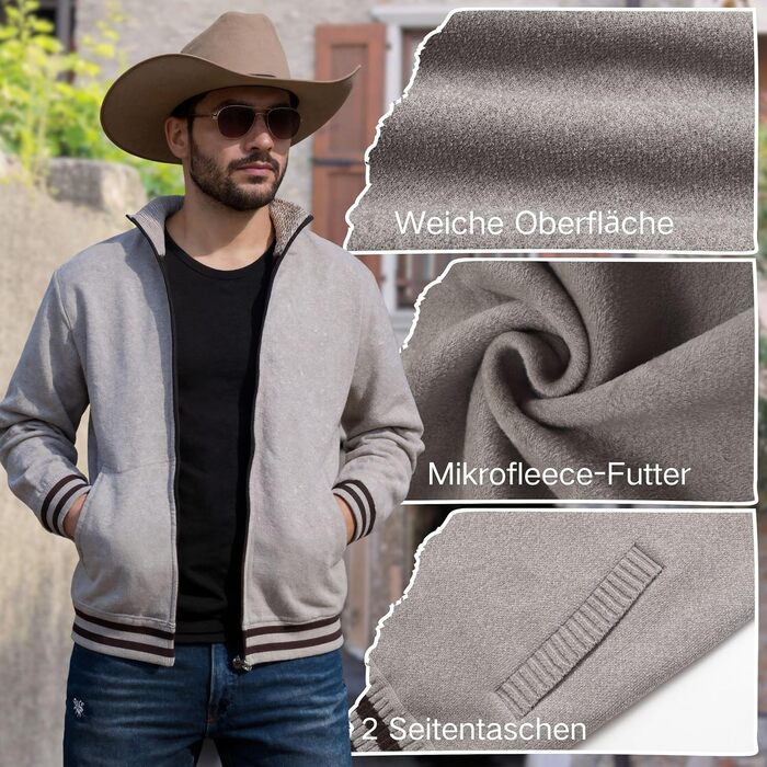 Чоловічий светр з кишенями та коміром-стійкою, флісовий підкладка, кардиган, повсякденний зимовий светр, теплий верхній одяг, куртка, великий розмір (Хакі, XXL)