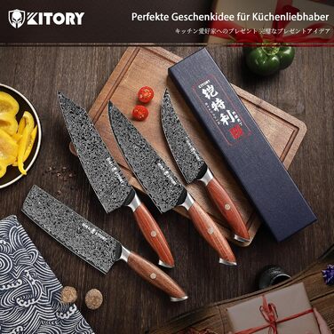 Японський ніж Kitory Kochmesser Kiritsuke з дамаської сталі 21 см (10Cr15CoMoV) з ручкою з червоного сандалового дерева - серія Pro Damast