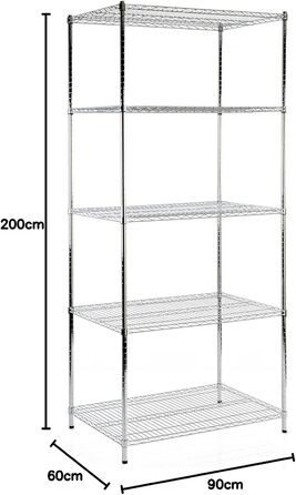 Floordirekt Kitchen Shelf, Grid Shelf, Metal Shelf | Load capacity approx. 70kg per level Multifunctional storage shelf, bathroom shelf, storage shelf, cellar shelf Chrome (60x35x90cm | 3 shelves) Everest (90 x 60 x 200 cm | 5 shelves)