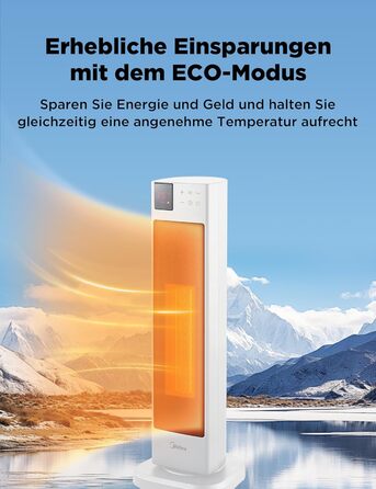 Керамічний обігрівач Midea NTH20-22ER(WH) – 2000 Вт, з термостатом, пульт ДУ, 75° осциляція, ECO-режим, для великих приміщень, білий