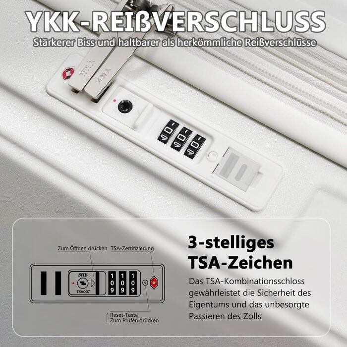 Чемодан Joyway ABS, розширюваний, з TSA замком та 4 колесами, набір: великий та невелика валіза + сумка для туалетних речей, зелений (білий, 56 см, ручна поклажа)