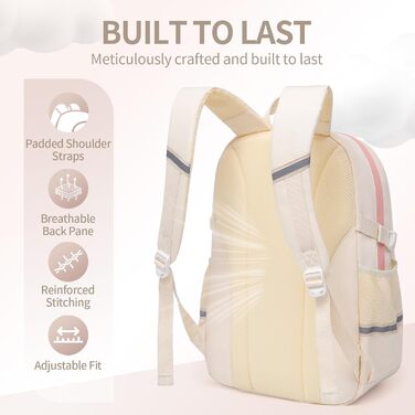 Дитячий рюкзак для підлітка, для школи, з відділенням для ноутбука, для подорожей, 17 літрів, бежевий