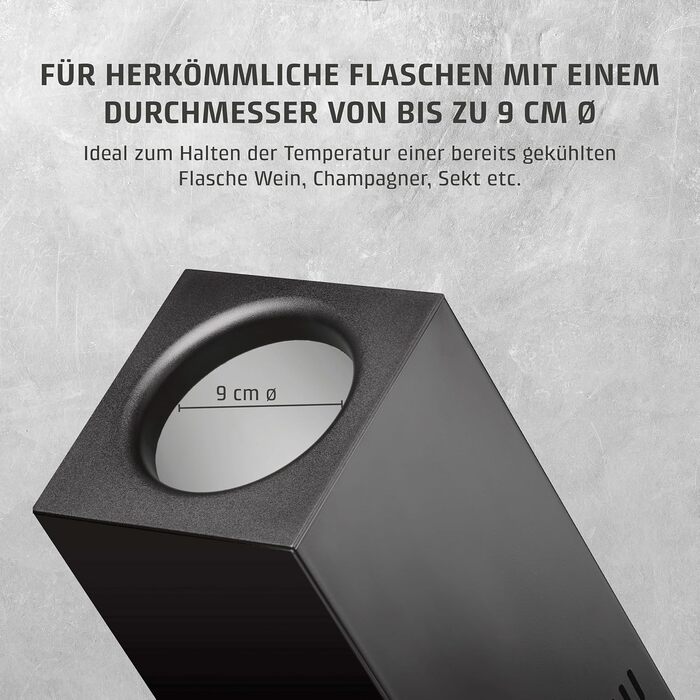 CASO WineCase One Black - Single Bottle Wine Cooler with Temperature Control (5-18°C), Stainless Steel Finish