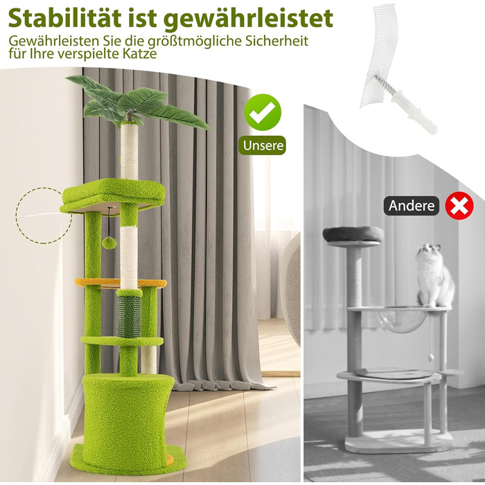 Дерев'яний кігтеточка для котів Costway 97 см з печерою та лежанками, кігтеточка з сизалевого мотузка та дерев'яною основою, зелено-бежева