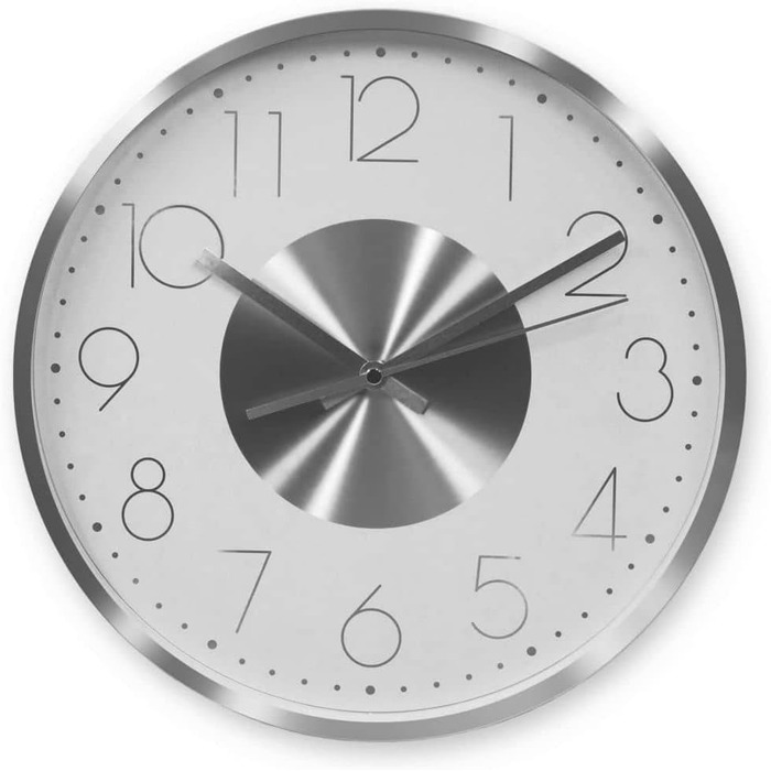 Modern Silent Aluminum Wall Clock, 30 cm Diameter, No Ticking Sounds, for Living Room, Bedroom, and Office (Silver White)