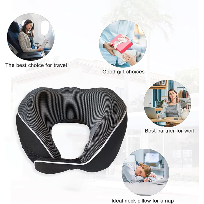 Подушка для шиї у літак, автобус, поїзд: компактна, з memory foam, ергономічна, з чохлом, для комфортного сну