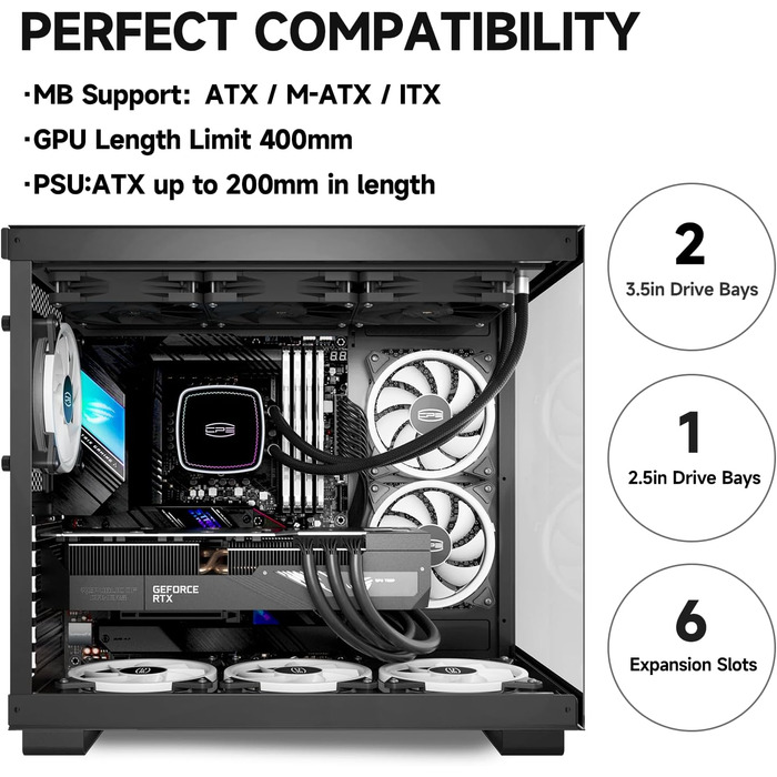 Корпус ПК Tower ATX C3T500 ARGB від PCCOOLER: 6 вентиляторів ARGB, підтримка RTX 40, подвійне скляне бокове вікно, чорний колір