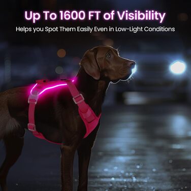 Світлодіодна шлейка для собак з підсвічуванням, світловідбиваюча, регульована, рожева, XL