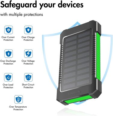 Портативний зарядний пристрій Solar Powerbank 8000 mAh з ліхтариком, чорно-оранжевий, одночасна зарядка 2 пристроїв (2x USB Type-A)