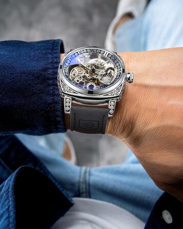 FORSINING Чоловічий годинник, квадратний ретро механічний з автопідзаводом, годинник з шестернями, золотий скелет, вінтажний, шкіряний ремінець, чорний