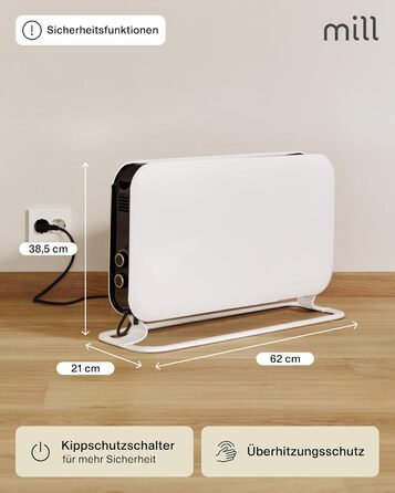 Електричний конвекторний обігрівач Mill MEC 2000W – 24-28 м², з термостатом, тихий, для дому