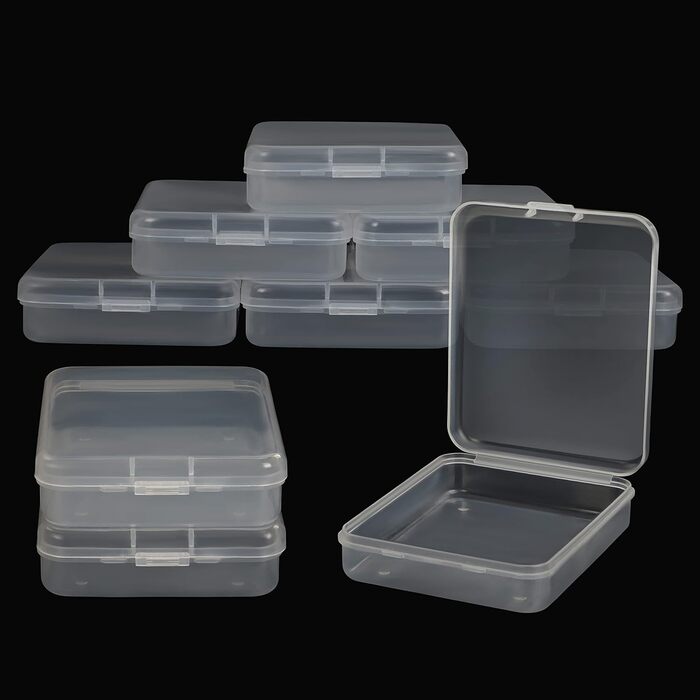 BELLE VOUS 24-Piece Set Small Storage Boxes Plastic Transparent Hinged Lid - 11.5 x 9.2 x 2.8 cm - Plastic Boxes for Small Beads, Pills, Jewelry, Screws, Sorting Box, Craft Supplies