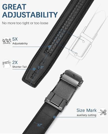 Чоловічий шкіряний ремінь BOSTANTEN з автоматичною застібкою-разом, 35 мм, регульована довжина 115 см (32'-38'), чорний