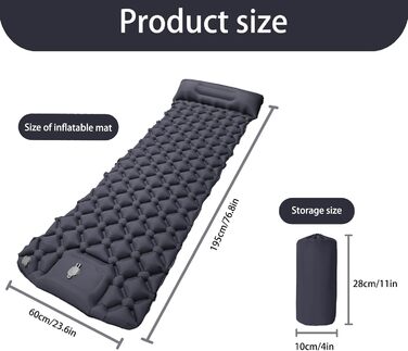 Надувна ізомат для кемпінгу Isomatte, Ultraleicht: легка, самонадувна матрац для відпочинку на природі, у наметі, на пляжі. З насосом та подушкою (Marineblau)