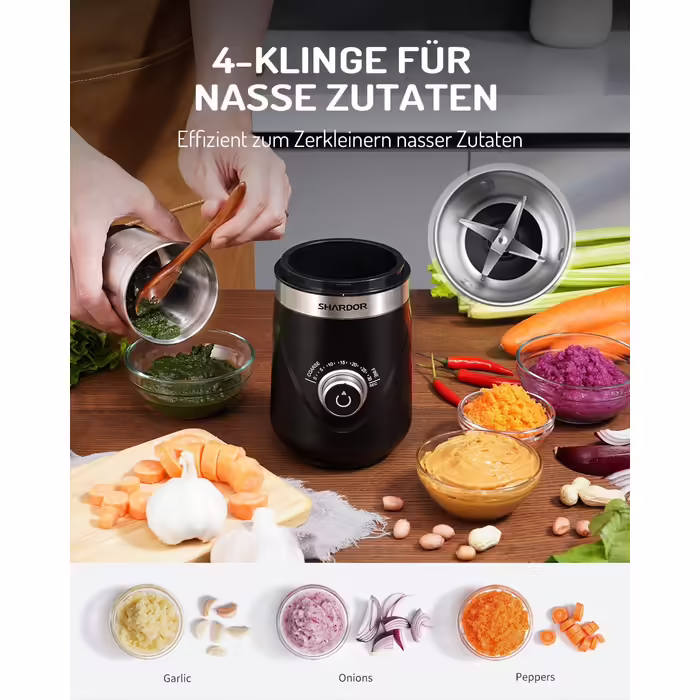SHARDOR Coffee Grinder with 2 Stainless Steel Cups, Spice Grinder, Automatic Timer, Quiet Grinding, Can be Used for Grinding Coffee Beans, Spices, Grains, Sugar, Nuts, 2 * 80g