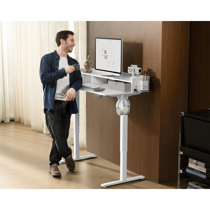 Electric Standing Desk with Drawers - 120x60cm Adjustable Height Desk for Home Office & DIY Pegboard