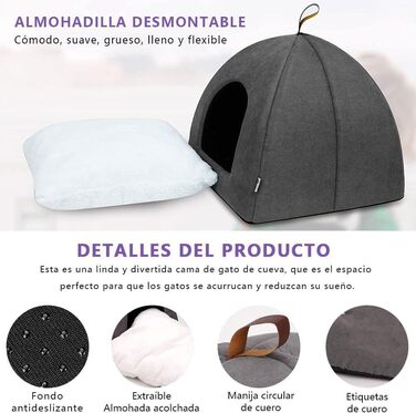 Кішка Будиночок-ліжко, м'який будиночок для котів, м'яке тепле плюшеве ліжко для котів, гніздо для котів з виймальним внутрішнім подушкою, сірий, розмір S