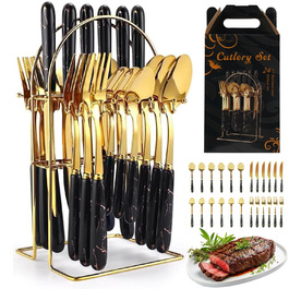 Набір столових приборів 24 предмети, нержавіюча сталь, ручки під мармур, подарунковий набір