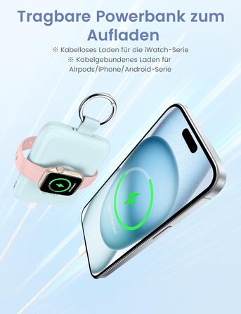 Power Bank RORRY 5000mAh з вбудованими кабелями, брелок для iPhone, Apple Watch, Рожевий