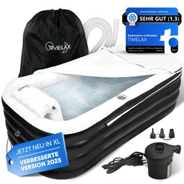 Надувна ванна TIMELAX® XL з ергономічною спинкою | 0,5 мм PVC, без BPA | Мовна, розкладна, для дорослих, чорна