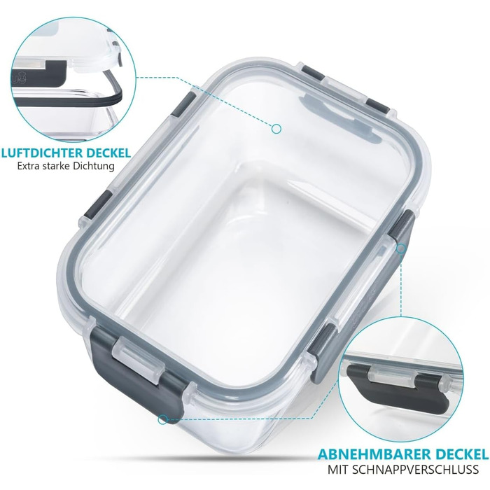 Набір контейнерів для їжі Igluu Meal Prep (12 шт.) – 1050 мл, Borosilikatglas, BPA-free, мікрохвильовка, духовка, морозильник, посудомийна машина, витікання