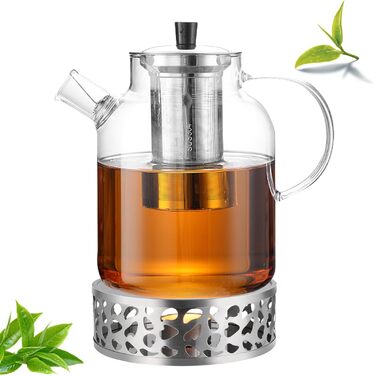 Скляна чайниця 1,8L з ситечком та підставкою – Borosilikatglas, для листового чаю та пакетиків, миється в посудомийній машині
