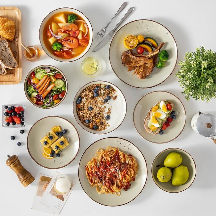 Набір керамічного посуду Vancasso NAVIA (24 частини) для 4 осіб, бежевий, набір посуду з тарілок, салатників та мисок