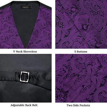 Костюмний аксесуар Dibangu для чоловіків: 7-частинний комплект з краваткою, краватковою шпилькою та нагрудником (XL, фіолетовий/чорний)