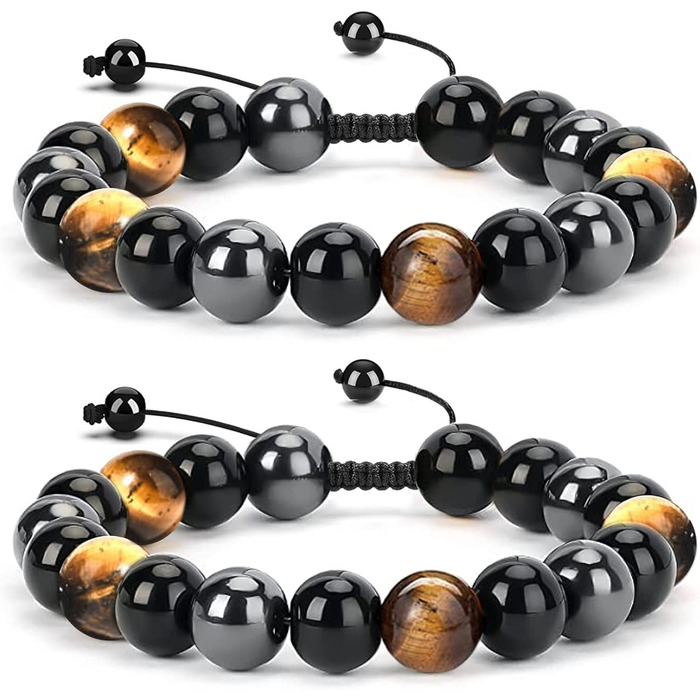 Браслет з тигровим оком, чорним турмаліном, обсидіаном та гематитом - захист, подарунок для друзів, чоловіка, батька