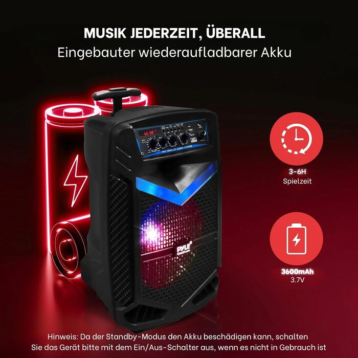 Pyle PA Bluetooth Partybox: Караоке-машина з мікрофоном, 400W, 8” сабвуфер, Bluetooth, USB/SD, радіо, світлові ефекти