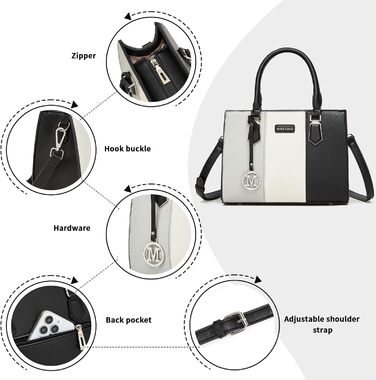 Сумка жіноча Miss Lulu середнього розміру з PU шкіри, сіра+чорна, з плечовим ремінцем для офісу, школи, подорожей та покупок