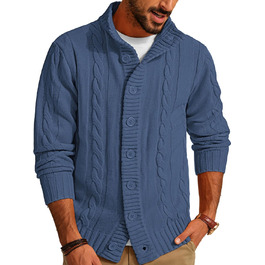 Світер чоловічий PJ PAUL JONES з кофтами, в'язаний з візерунком, з трикотажною фактурою та стійким коміром для осені/зими (M, Синій)