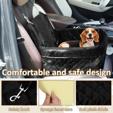 Автокрісло для собак, 40x40x35 см, чорне. Підходить для маленьких та середніх собак. З двома ременями кріплення.