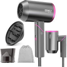 Складаний фен DEWILY Profi: потужний, тихий, для подорожей, 3 режими, 2 насадки (сірий)