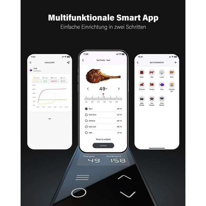Термометр для гриля та духовки BFOUR WiFi Bluetooth з 6 датчиками, IP67, 2600mAh, керування через додаток