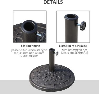 Outsunny Granite Parasol Stand 14kg, Umbrella Stand Grips, Round Umbrella Holder, Umbrella Weight for Parasol 38mm/48mm Tube Diameter, for Balcony, Terrace, Garden, Bronze