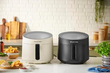 Russell Hobbs Hot Air Fryer 5L [10 Programs | with Viewing Window] AirFryer (Oil-free Frying, Frying, Grilling, Roasting, Baking, max 200°C, Dishwasher Safe, Cream) SatisFry Panoramic 27421-56