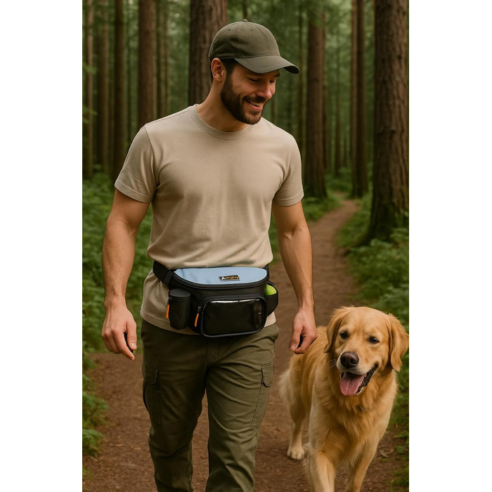 Сумка OllyDog Trailblazer для собак | Легка поясна сумка для ласощів | з кулькою | Водовідштовхувальна | Диспенсер для відходів | Вільні руки | Прогулянки та тренування, Maui Blau, універсальний розмір