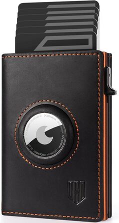 Портмоне DODENSHA® MagSnap для чоловіків з RFID захистом, відділенням для AirTag, картхолдером та відділенням для монет. Чорно-помаранчевий колір.