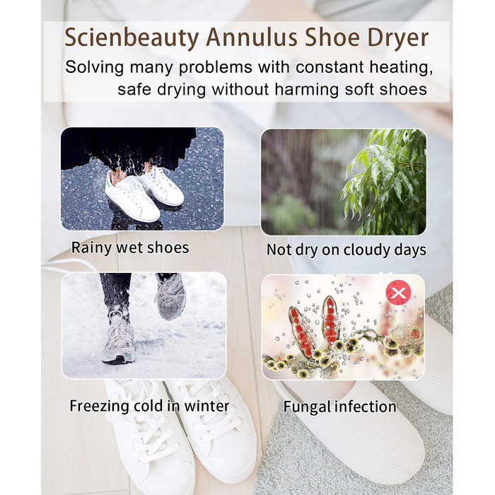 Scienbeauty Electric Shoe Dryer with Intelligent Timer, Shoe Warmer, Effectively Eliminates Odors and Antibacterial, Shoe Dryer for Shoes, Ski Boots, Gloves (EU Plug)