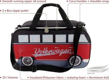 VW Collection - Volkswagen Hippie Bus T1 Camper Van Cooler Bag 25L (Red/Black)
