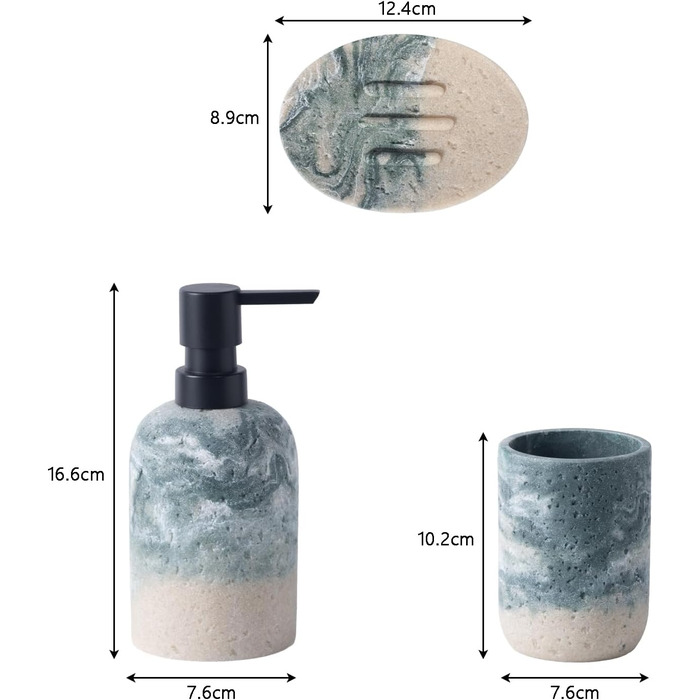 Набір для ванної кімнати 3 в 1: дозатор для мила, мильниця та тримач для зубних щіток, білий (сіро-зелений), DREI