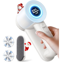 Електричний видальник ворсу 2-в-1 з трьома швидкостями для всіх тканин, з цифровим дисплеєм, 3 леза, USB-C кабель (Білий)