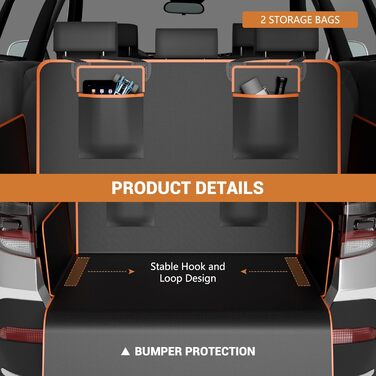 Захист для багажника автомобіля для собак з боковими та захистом краю, універсальна сумка 185x102 см, 600D, водонепроникний, стійкий до подряпин, килимок для багажника для собак, покривало для автомобіля, SUV, Van, Оранжевий