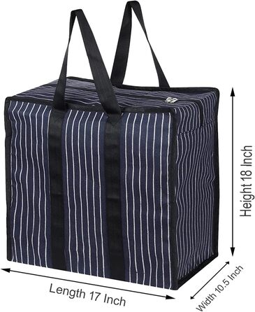Double R Bags Multi-Purpose Canvas Shopping Bag, Extra Large, Durable, Reusable, with Strong Handles and Zippered Bottom (2 Pack, Navy Blue)