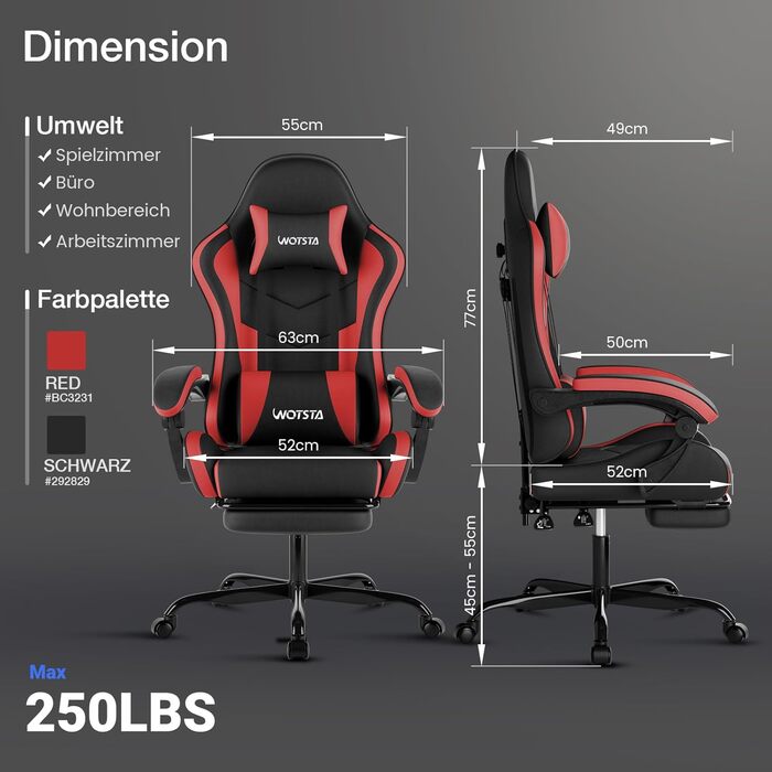 Геймерське крісло Ergonormic з підставкою для ніг та підтримкою попереку, чорно-червоне