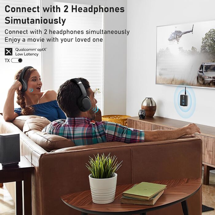 Передавач Bluetooth Lavales ML302Pro: 2-в-1 адаптер для 2 навушників, AptX-LL, 3.5mm jack, для TV, літака, гучномовця, спортзалу, регулювання гучності