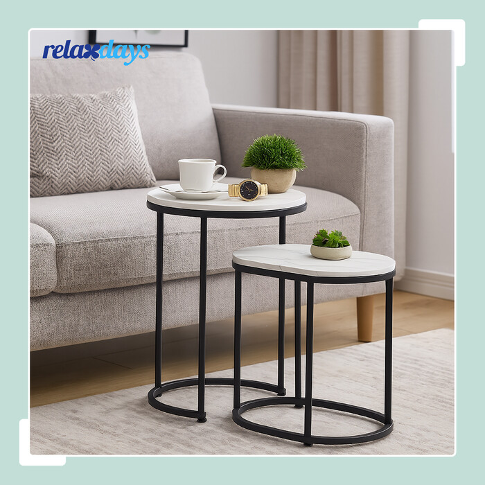 Relaxdays Набір столиків Satztisch, 2 шт., імітація мармуру та метал