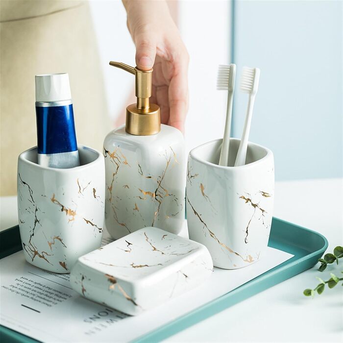 Набір для ванної кімнати Icegrey (4 шт) - розкішний аксесуар, зелений колір. Набір для ванної кімнати, декор, світло, розкіш.