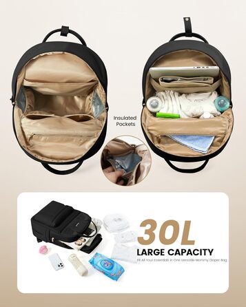 Рюкзак-переноска LOVEVOOK для мами та тата: рюкзак-сумка для догляду за дитиною з пеленальною підкладкою та ременями для дитячої коляски, чорний M